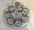 Vintage 7 Shot Glass Set Stain Glass Style Clear Glass Tray Mcm Made In Romania