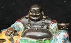 13 7  old Chinese Bronze Cloisonne Enamel Happy Laugh Maitreya Buddha Statue