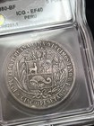 Sasa 1880 Bf Peru Silver 5 Pesetas Icg Graded Ef40