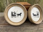 Vtg Pair Horse Drawn Carriage Silhouette Art  Round Framed Hang  Pictures Mcm 6   