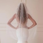 Ivory Pearl Wedding Veil 1 Tier Fingertip Length Bridal Tulle With Comb