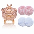 Powder Puff 5 Piece Set With Glass Container Amber Butterfly Soft Crystal