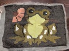 Frog Daisy Flower Latch Hook Rug Retro Vtg Brown Gold Rust  28x20