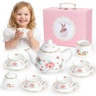 Girls  Porcelain Tea Set - Kids Tea Party Playset With Teapot  Cups   Carry Case