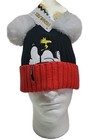 Peanuts Snoopy Woodstock Beanie Pom Pom Red Cuff Black Knit Winter Hat