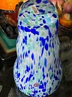 Huge   Glass Vase Decor     Blue  Green   White Spots  H  12  Inches 