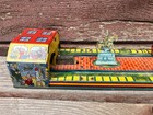 Vtg Tin Litho Marx Main Street Wind Up Toy W Sedans Train Cars C 1930s