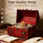 Large Vintage Wooden Treasure Chest Box With Metal Lock Antique Wood Red