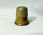 Vintage Dimpled Brass Sewing Thimble With Etched Scroll Design Marked  7 