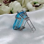 Magnificent Huge Emerald Cut Aquamarine   White Cz Ribbon Gift Bow Brooch Pin