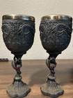 Medieval Dragon Goblet Set     Gothic Fantasy Drinkware With Metal Lining