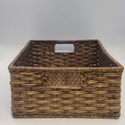 Rectangular Wicker Storage Basket Dark Brown Cutout Handles 17 X 12 X 6 In