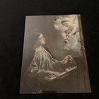 Antique 1900   s St  Cecelia At Piano Religious Reverse Lithograph Print On Glass