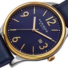 New Men s Akribos Xxiv Ak869bu Blue Sunray Date Dial Blue Leather Strap Watch