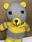 Vintage Bear Crochet Plush Toy Handmade Stuffed Animal Yellow Gray Mint