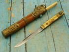 Antique Oriental Asian Bone Travel Trouser Knife Chop Stick Set Hunting Knives