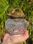Vintage Antique Cut Glass   Brass Powder Jar     Manganese Glass  uv Glow 