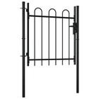 Black Single Door Fence Gate With Hoop Top And Horizontal Brace - Heavy-duty Ste