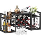 Wall Mounted Wine Rack W  Storage Shelf Wine Glass Holder Rustic Home Bar Decor
