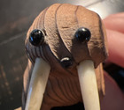 Vtg Wony Cryptomeria Japan Cedar Wood Mini Walrus Figurine W glass Eyes   Label
