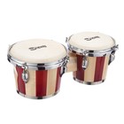 7  And 8  Bongo Drum Set With Padded Bag And Tuning Key  Red And Natural Stripe