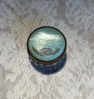 Vintage Art Deco Blue Celluloid   Glass Powder Jar     1920s Vanity Dresser Jar
