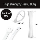 Bolt Dropper 15-inch White Zip Cable Ties - Pack Of 100 Heavy Duty Self-locking 