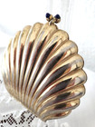 Vintage 60 s Givenchy  Shell Powder Compact  Gold Tone  Cabochon Clasp  Rare 