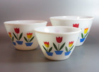 Vintage Fire King Hocking Tulips Nesting Mixing Bowls 9    8    7    Set Of 3
