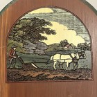 Wood Plaque Engraved Irish Blessing Wall Hanging  Plowing Farm Scene 