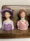 80   s Avon 7 Ladies Of American Fashion Porcelain Thimble Set   Display Rack Read