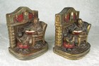 Pair G S Allen Armour Bronze Bookends Fireplace Man Reading Dog 7in Tall Vintage