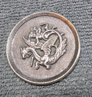 Large Vintage Antique Metal Picture Button Cherub Slaying Spearing Flying Dragon