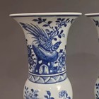 A Pair Chinese Qing Kangxi Blue And White Porcelain Flowers Birds Vase 10 8 Inch