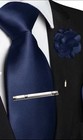 Men s Blue Solid Pointed Necktie 4-piece Set With Tie Bar   Lapel Pin