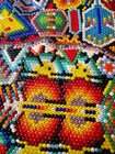 Vintage Mexican Folk Art Huichol Hand Beaded Sun   Moon On Wood Base  8   x7   