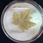 2008 1oz 9999 Silver Maple Leaf Gold Plate Leaf  5 Coin W  Coa Ogp