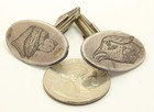 Vintage Victorian Sterling Silver Etched Hunting Dog   Pheasant Bird Cufflinks