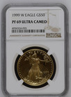 1999 W   50 Gold Eagle 1 Oz Ngc Pf-69 Ultra Cameo