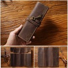 Vintage Genuine Leather Pen Pouch Roll-up Pencil Case Bag Stationery Storage Us