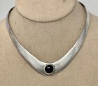 Vintage Mexico Sterling Silver Black Onyx Collar  Necklace Modernist Signed Rns