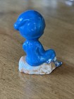 Vintage Blue Elf Pixie Christmas Japan Sitting On Log Figurine Ceramic 2 5  H