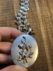 Stunning Antique Victorian Sterling Silver Poppy Locket With Book Chain