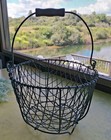 Vintage 10 x 8  Farmhouse Wire Egg Basket With Wooden Metal Handle