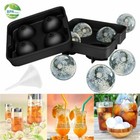 4pack Black Round Silicone Ice Cube Ball Maker Tray 4 Large Sphere Molds Bar Fda