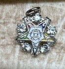 Vintage Order Of Eastern Star Masonic Freemason Silver Pendant Charm Rhinstones