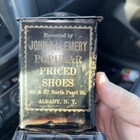 Albany New York   Tin     John Emery Shoes  Advertising Match Safe Wall Holder 