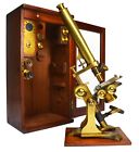 Antique Brass Microscope  19th Century Bar Limb  Super Example  1860s