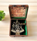 Vintage Antique Brass Sextant With Wooden Case