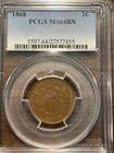 1868-p Two Cent Piece 2c Pcgs Mint State 64 Ms 64 Brown  bn 